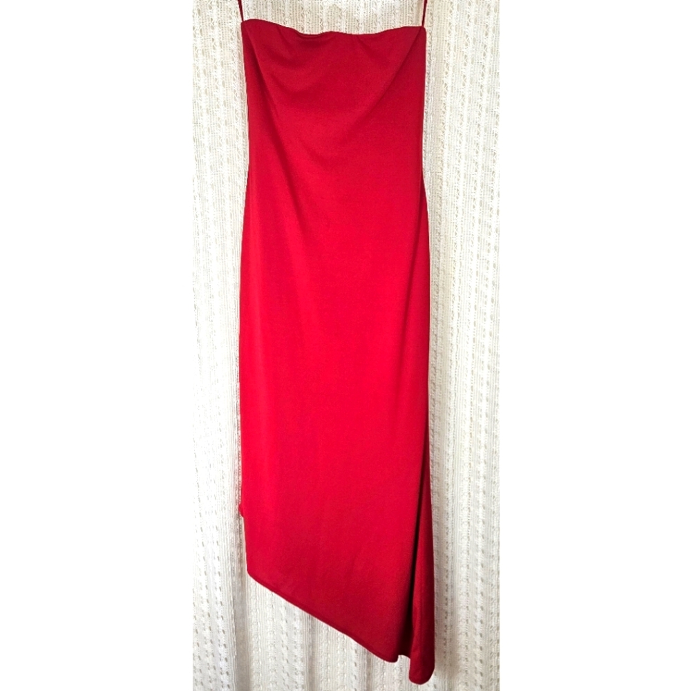 Cache Red Strapless Asymmetrical Bodycon Dress Size Medium